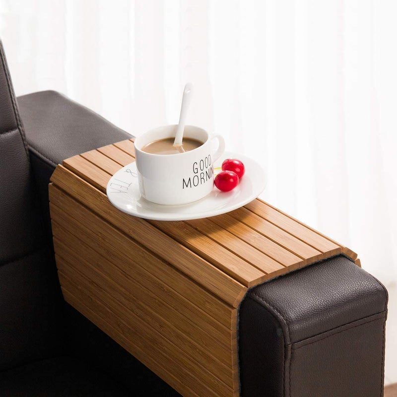 GEHE Sofa Arm Tray Table - Flexible/Foldable Couch Arm Table Perfect for Drink & Snacks Great Armrest Tray (16.5" L x 13.25" W x 0.35" H, Natural Bamboo) - Image 1